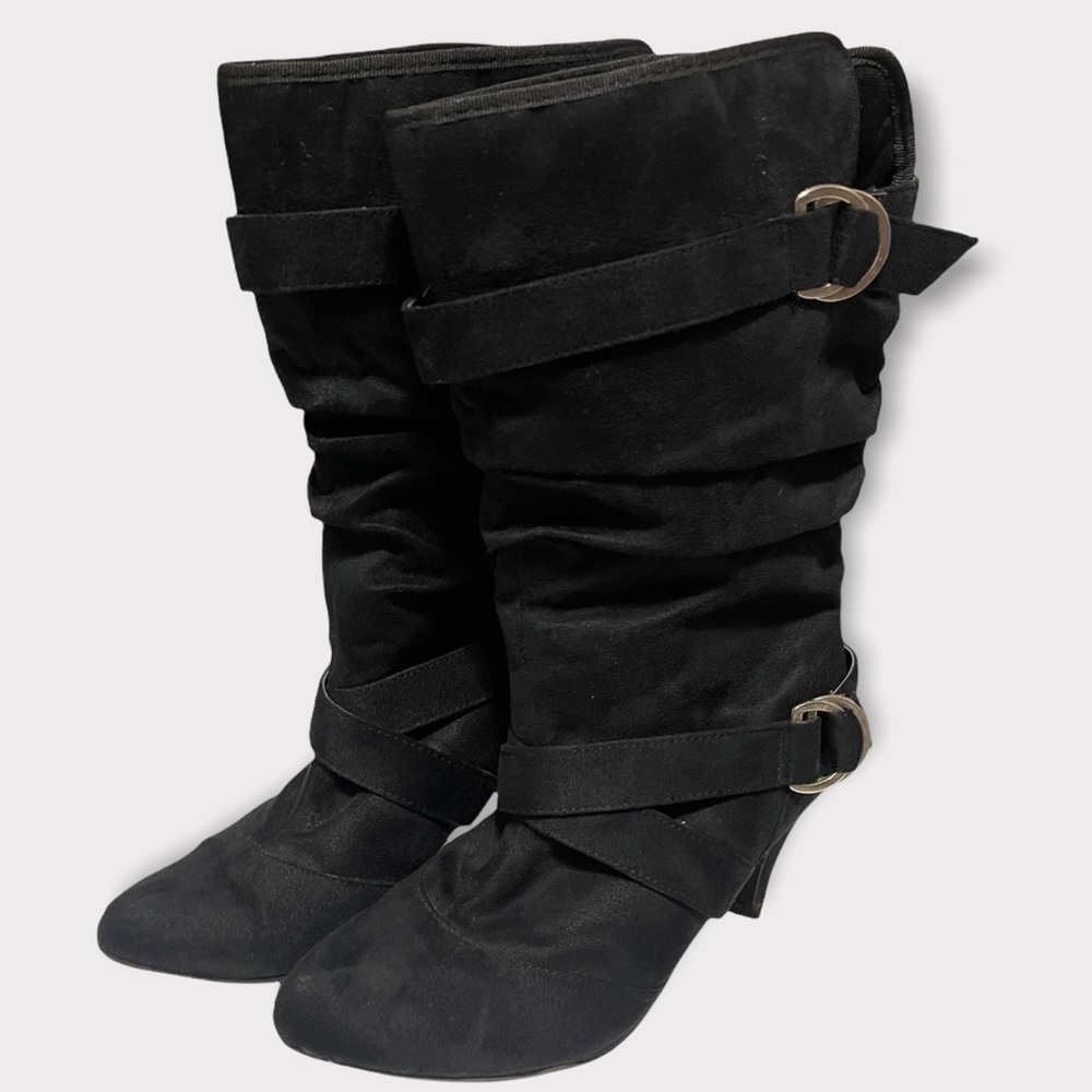 Black Strappy Buckle Boots